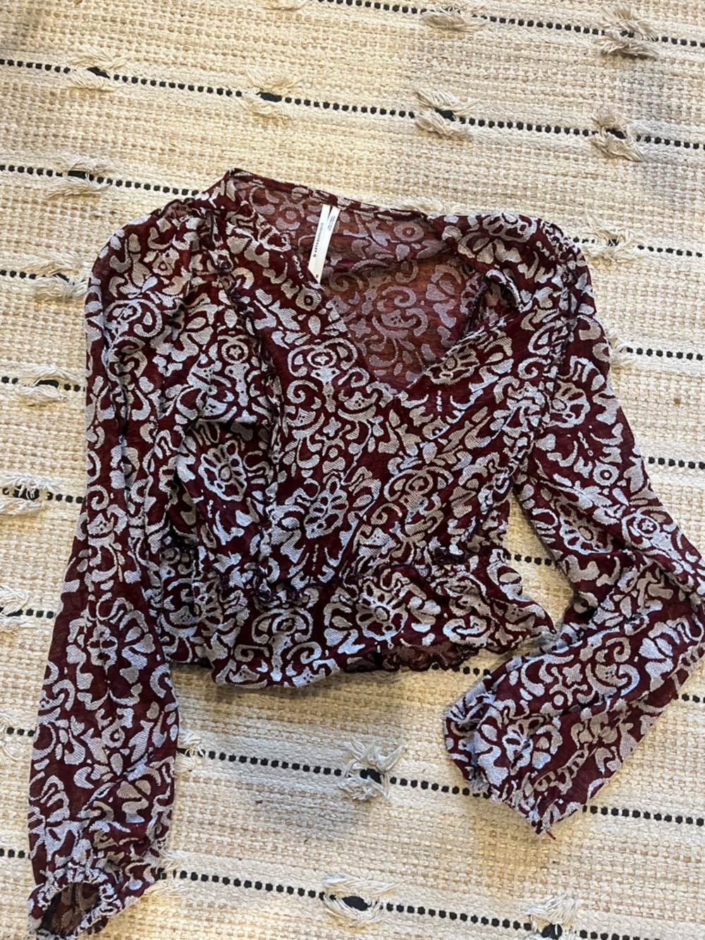 Anthropologie Wine and Ivory Floral Wrap Blouse